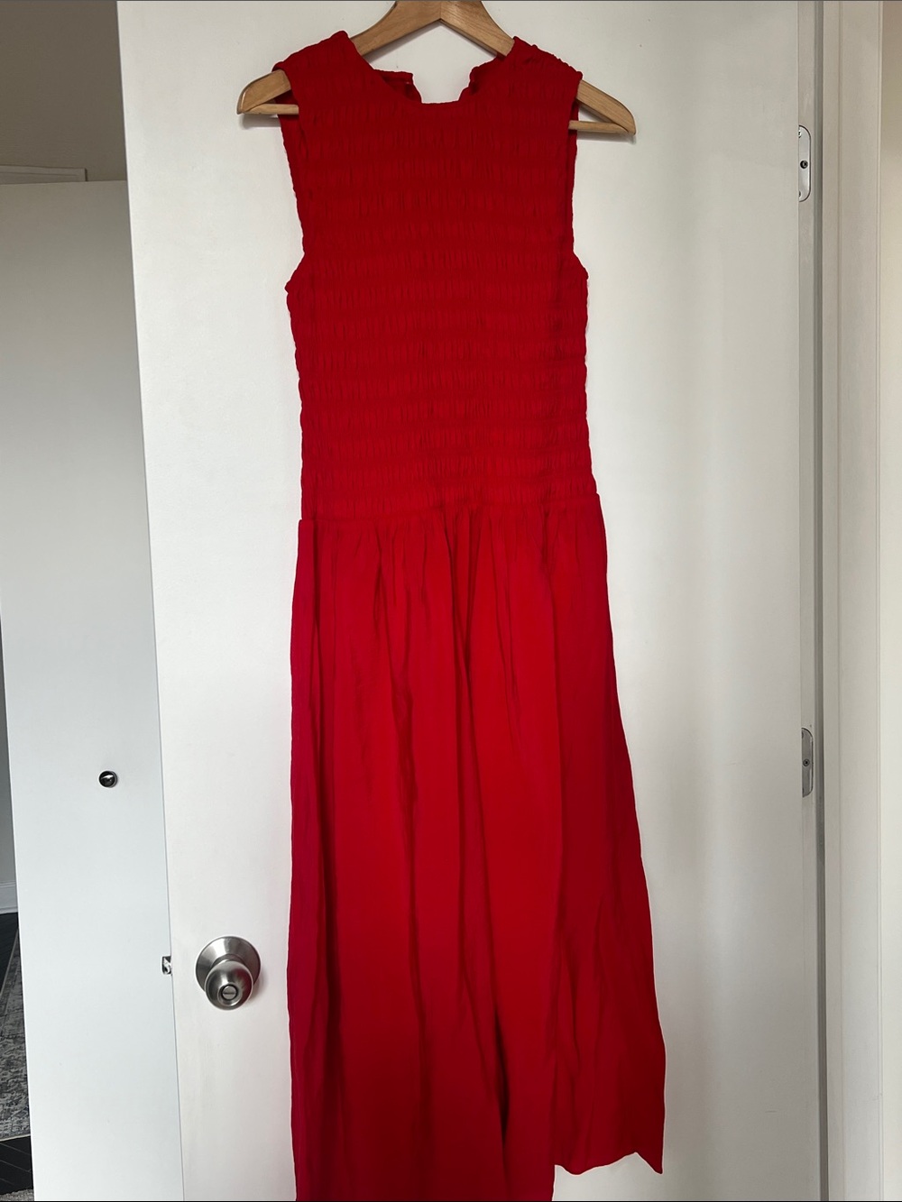 Mango Red Sleeveless Smocked Maxi Dress